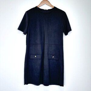 Zara Black Minimalist‎ Shift Dress Pockets Polished Preppy Size Medium Classic